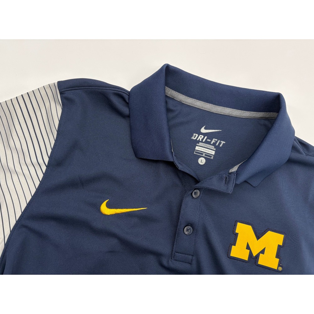 Nike Men's Navy and Yellow University of Michigan Dri-FIT Polo